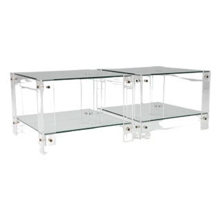 20th Century French Acrylic and Glass "Button Line" Side Tables - A Pair For Sale