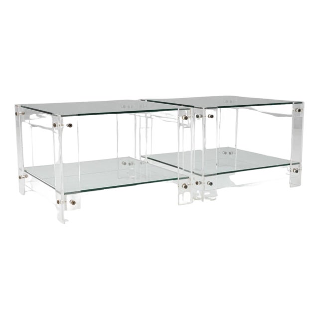 20th Century French Acrylic and Glass "Button Line" Side Tables - A Pair For Sale
