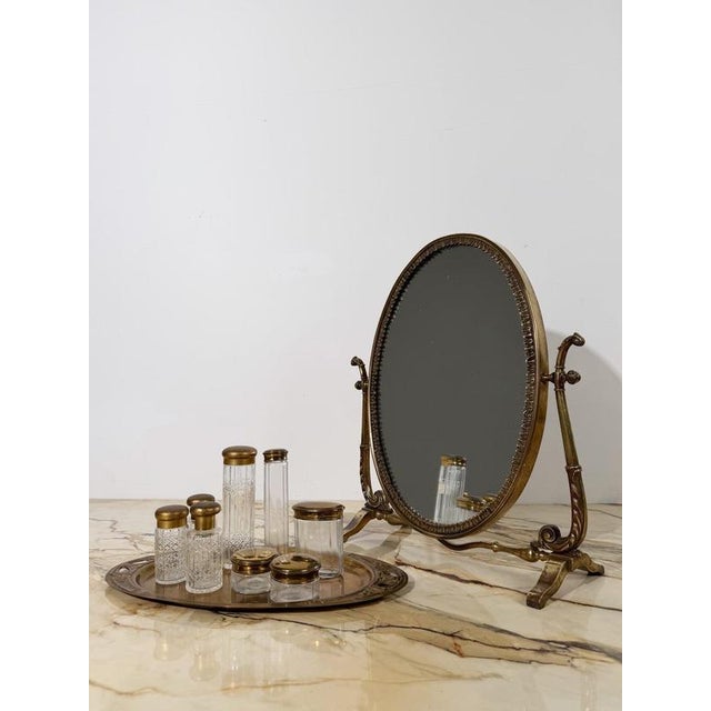Mid-Century Italian Neoclassical Oval Cast Brass Vanity Mirror, 1950s For Sale - Image 3 of 18