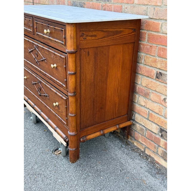 French French Bamboo Chest of Drawers With Marble For Sale - Image 3 of 12