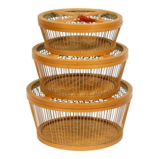 Japanese Lidded Nesting Baskets - Set of 3 For Sale