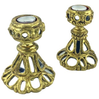 French Carved and Giltwood Candleholders, 1950s, Set of 2 For Sale