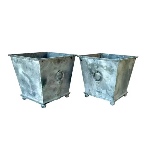 Gray Pair of Neoclassical Metal Planters For Sale - Image 8 of 8