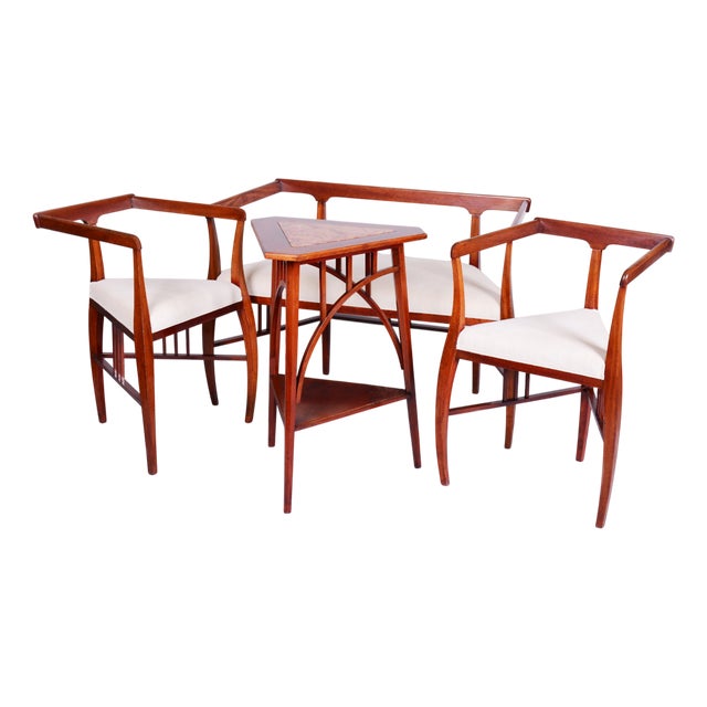 Czech Art Deco Dining Table and Chairs by J. Kotěra for Josef Motka - Litovel, 1900s, Set of 4 For Sale