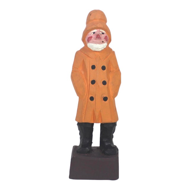 Vintage Hand Carved Wood Captain Fisherman Folk Art For Sale