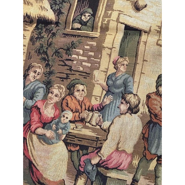 Antique French Aubusson Jacquard Tapestry Village, 1970s For Sale - Image 9 of 18