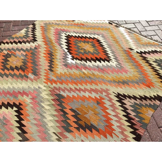 Textile Vintage Diamond Design Turkish Kilim Rug - 68" X 116.5" For Sale - Image 7 of 11