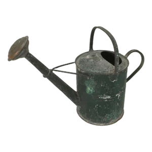 Large Early 1900s Antique Steel & Brass 1 Gallon Garden Watering Can - Sprinkler With Nice Original Green Paint