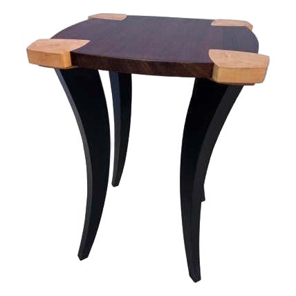 Jeffrey Greene Postmodern Side Table, Mahogany & Curly Maple, 1990 For Sale
