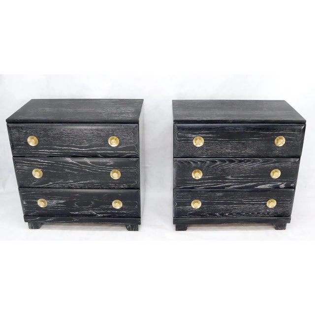 Pair of Cerused Limed Oak Three-Drawer Bachelor Chests with Round Brass For Sale - Image 9 of 13