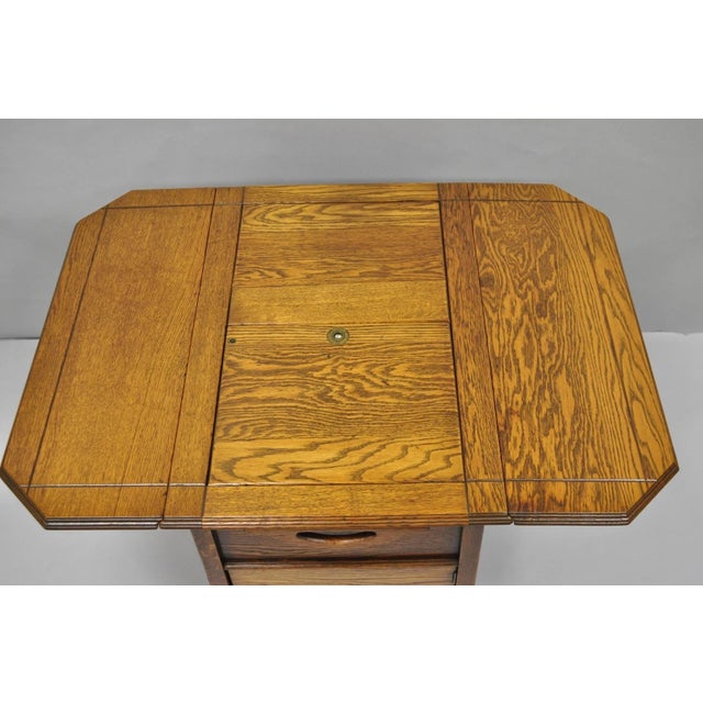 Antique Arts & Crafts Oak Wood Rolling Bar Cart Liquor Cabinet by Lammert's For Sale - Image 13 of 18