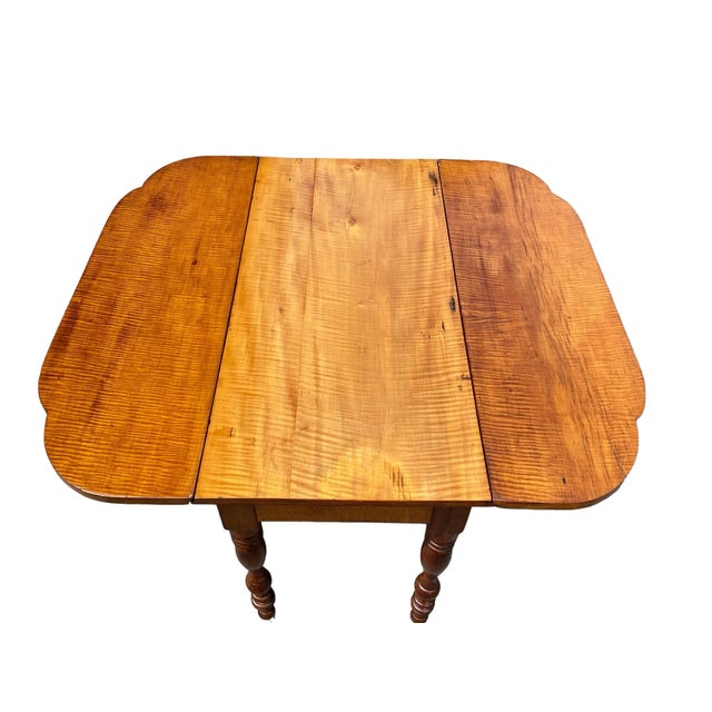 Brown Late 18th Century Antique Federal Tiger Maple & Cherry Drop Leaf Dining Table For Sale - Image 8 of 12