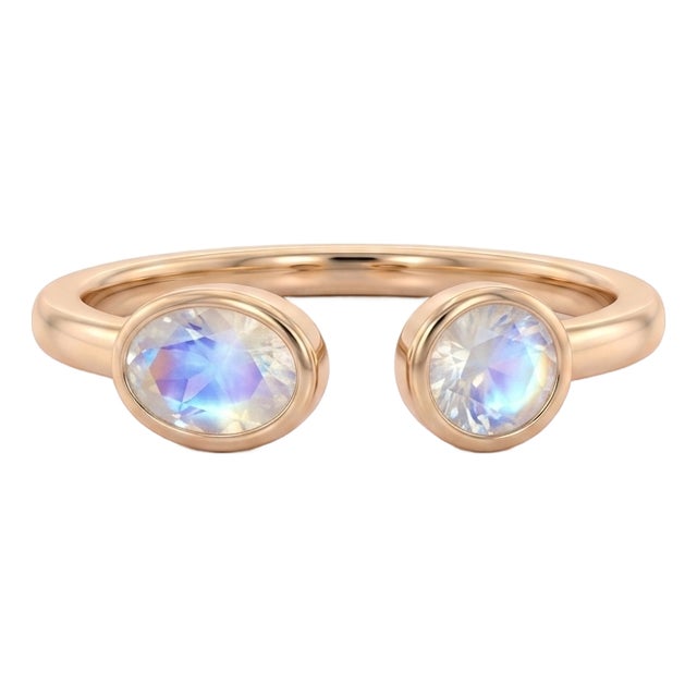 Rainbow Moonstone Two Stone Ring | 18k Gold Palted Stacking Ring | June Birthstone Ring Us 7 For Sale