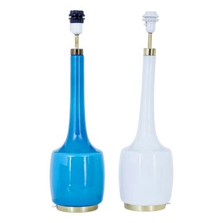 White and Blue Table Lamps from Bergboms, 1960, Set of 2 For Sale