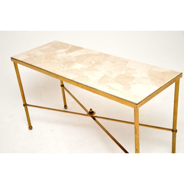1960s Vintage French Brass and Marble Coffee Table, 1960 For Sale - Image 5 of 11