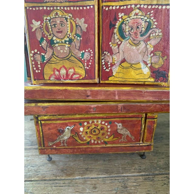 Red Antique Indian Hand-Painted Red Lacquer Wedding Box For Sale - Image 8 of 13
