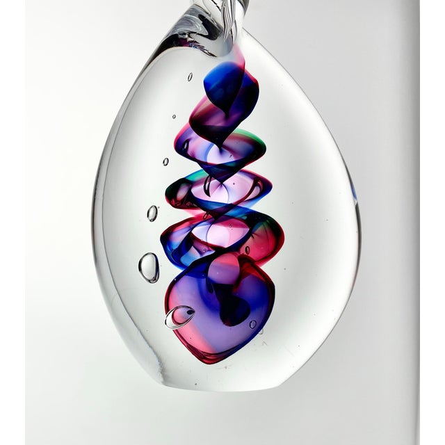 Contemporary 1990s Adam Jablonski Art Glass Teardrop Swirl Ribbon Purple Blue Paperweight Sculpture For Sale - Image 3 of 9