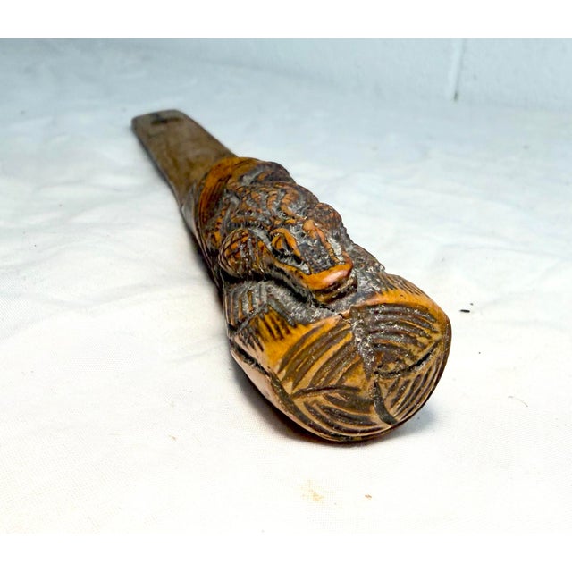 Antique Hand Carved Wood Alligator Folk Art Page Turner Letter Opener Sculpture For Sale - Image 4 of 13
