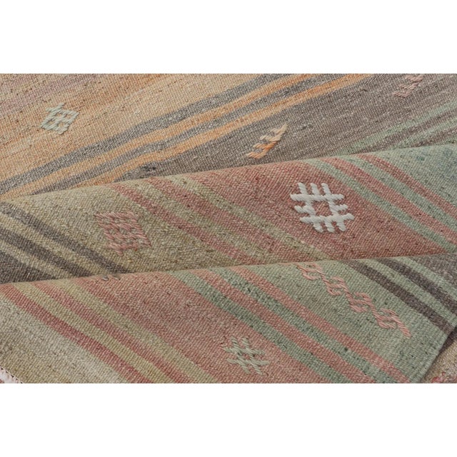 Mid 20th Century Vintage Turkish Kilim Runner With Stripes in Multi Soft Colors For Sale - Image 11 of 12