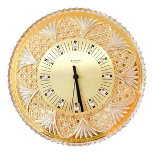 Mid-Century Hollywood Regency Crystal Glass and 24 Karat Gold-Plated Wall Clock by Junghans & Joska Waldglashütte, Germany, 1960s-1970s