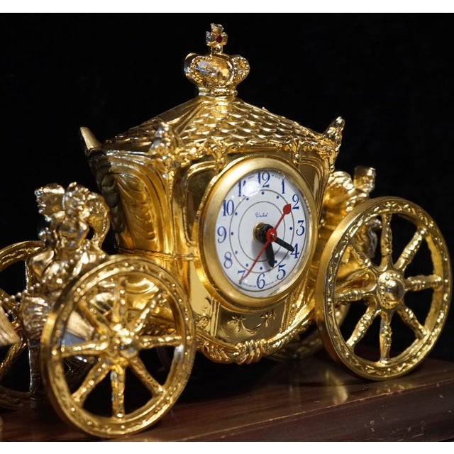 Antique Solid Brass Horse And Carriage Clock By United C1940s Figurines