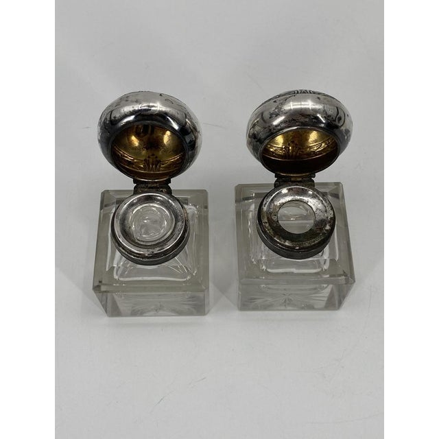 Silver Art Nouveau Ink Barrel in Crystal Glass and 800 Silver by Wilhelm Theodor Binder, 1890s, Set of 2 For Sale - Image 8 of 18