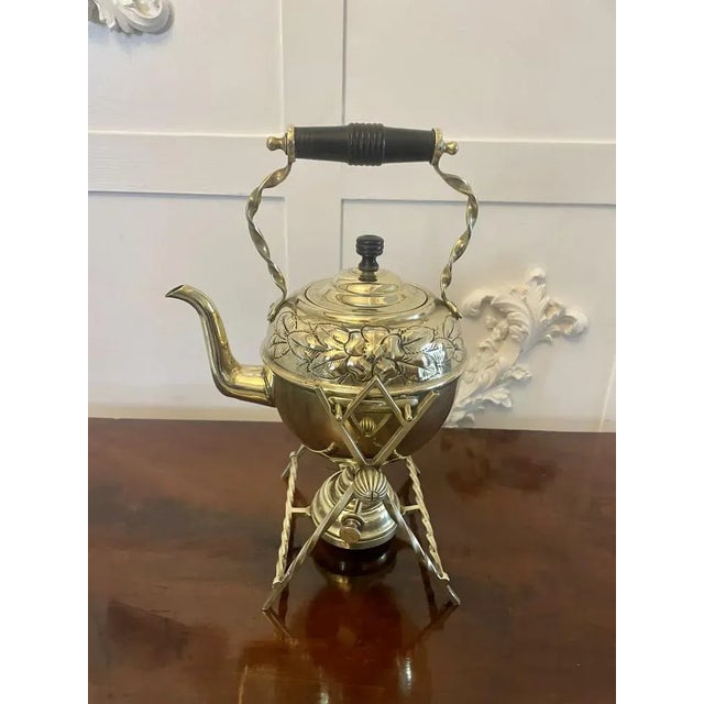 Antique Victorian Brass Spirit Kettle on Stand, 1880 For Sale - Image 11 of 11