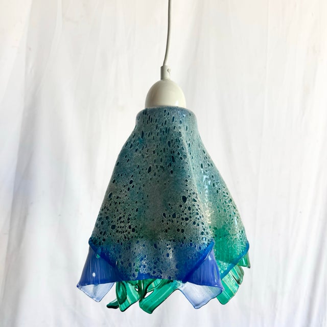Blue Hand Made Blown Glass Pendant Lamp For Sale - Image 8 of 11