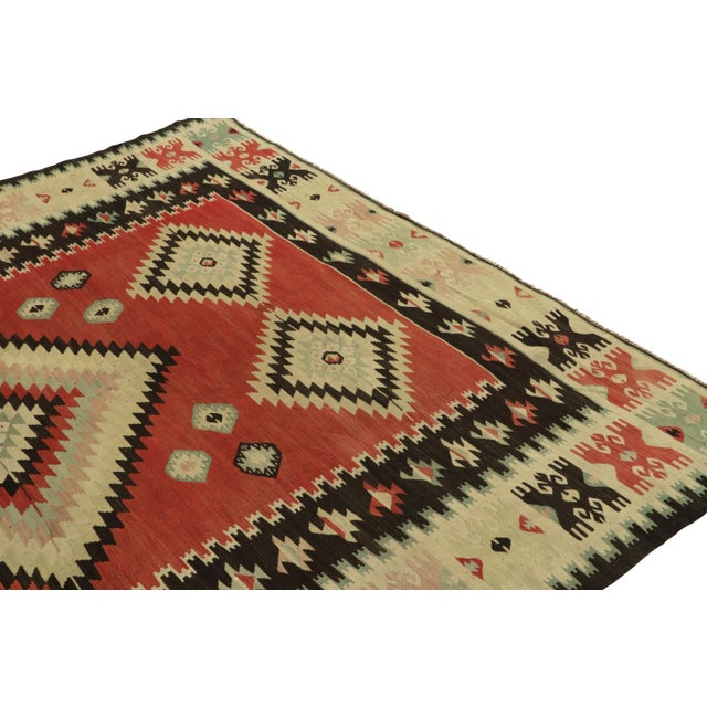 Textile 1950s Vintage Tribal Kilim in Red, Beige-Brown, Geometric Medallion Patterns For Sale - Image 7 of 7