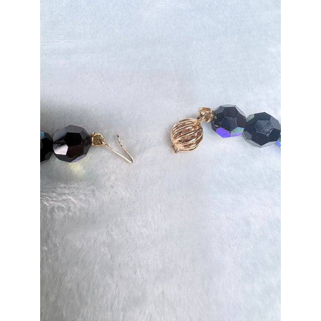 Luxury Jet‑Black Ab Czech Glass Necklace W 14k Ball Clasp • Mid‑Century European For Sale - Image 13 of 13