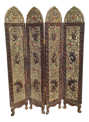 Large Oriental Polychrome Wooden Screen, 1930