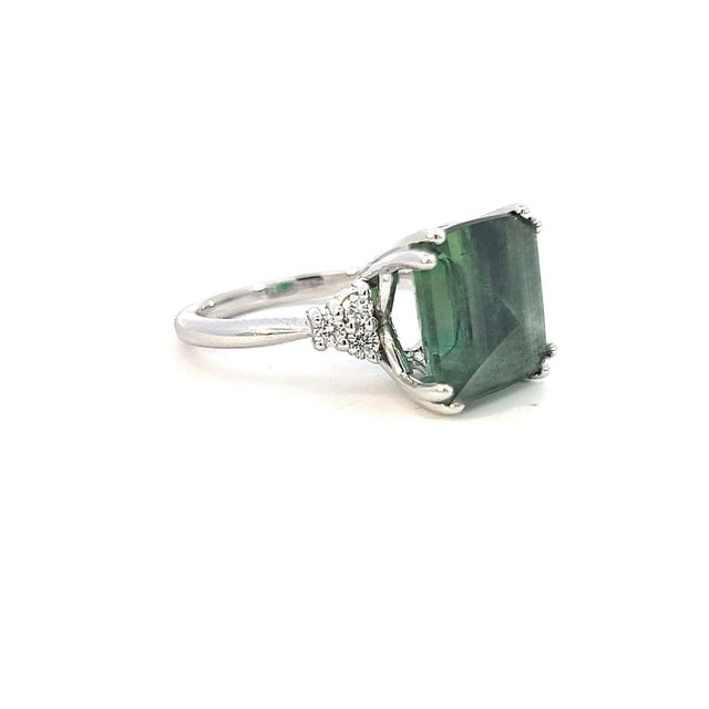 Traditional Natural Tourmaline Diamond Ring 7 14k WG 8.27 TCW Certified For Sale - Image 3 of 12