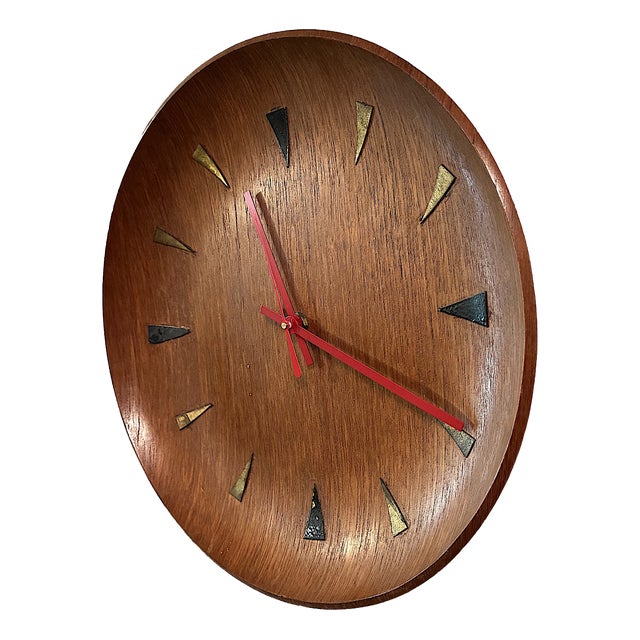 Mid-Century Modern Italian Teak Wall Clock, 1960s For Sale