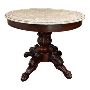19th Century French Napoleon III Period Mahogany Marble Top Center Table