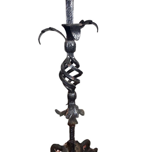 Antique Wrought Iron Floor Candelabras - Holds One Pillar Candle - Set of 2 For Sale - Image 11 of 11