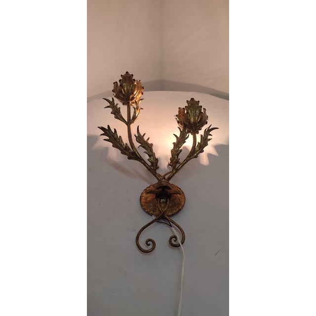 Wrought Iron Gold Leaf Wall Light. France, 1970s For Sale - Image 10 of 18
