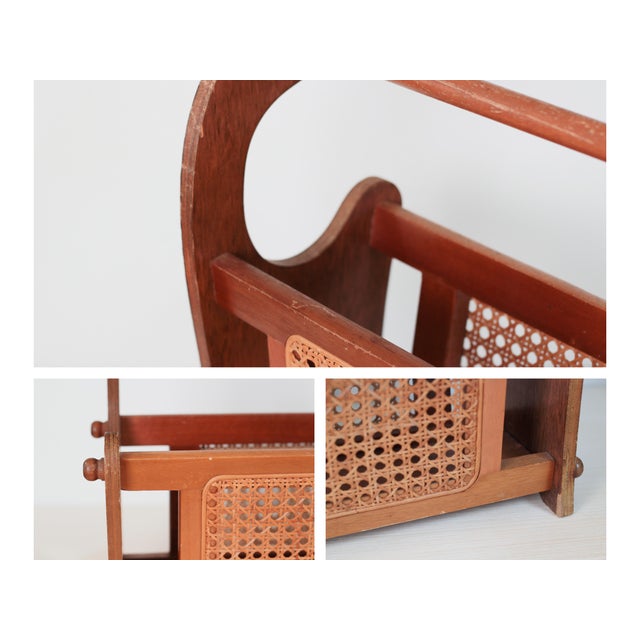 1970s Mid-Century Wood and Cane Magazine Rack For Sale - Image 12 of 14