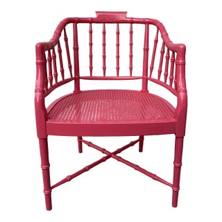 Pink Lacquered Faux Bamboo Club Chair For Sale