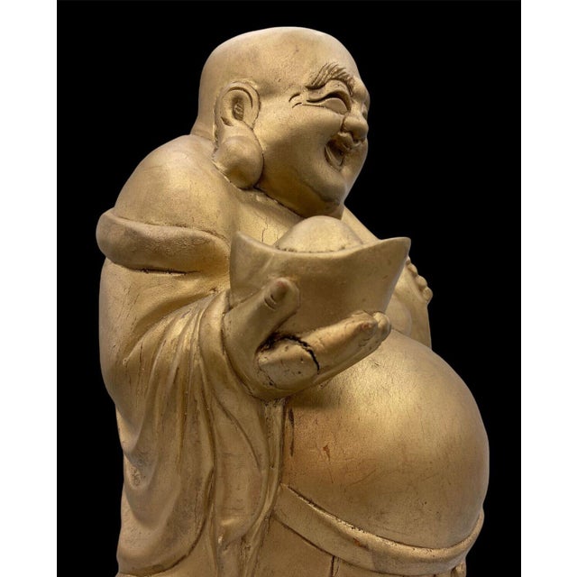 Antique Japanese Wooden Hotei with Gilt-Coloured Finish, Early Shōwa Period, 1920s-1940s For Sale - Image 14 of 15