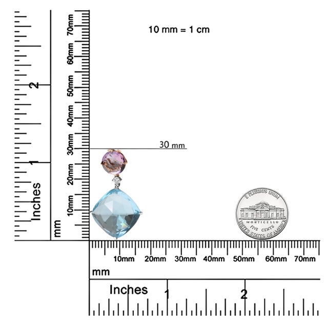 Early 21st Century 18K White and Rose Gold Round Diamond Accent and Round Rose De France Pink Amethyst and Cushion Cut Sky Blue Topaz Dangle Drop 18" Pendant Necklace For Sale - Image 5 of 5