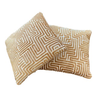 Schumacher Lisboa Velvet Pillows with Geometric Pattern- Set of 2 For Sale