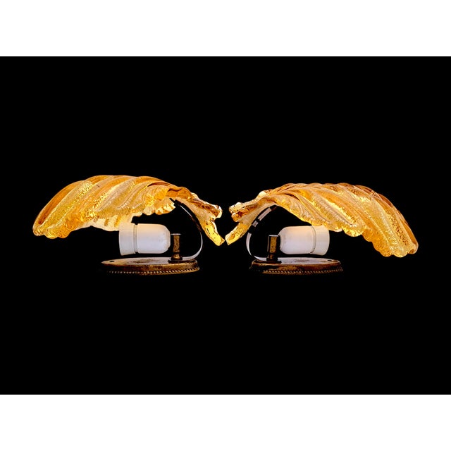 1960s Murano Glass Shell-Shaped Dew Glass Wall Lamps from Manifattura Di Murano, 1960s, Set of 2 For Sale - Image 5 of 16
