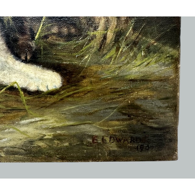 Antique English Edwardian Oil Painting on Canvas Cats Kittens at Play Dated 1907 For Sale - Image 6 of 8