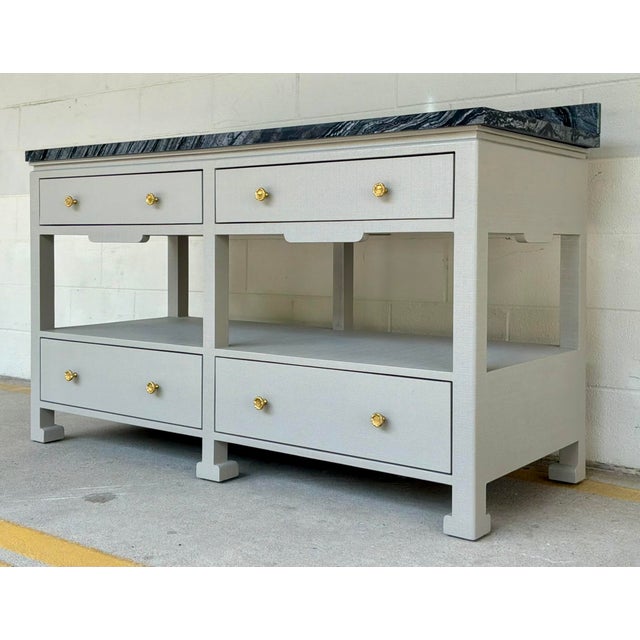 Modern Made Goods Modern Gray Linen Double Sink Vanity For Sale - Image 3 of 9