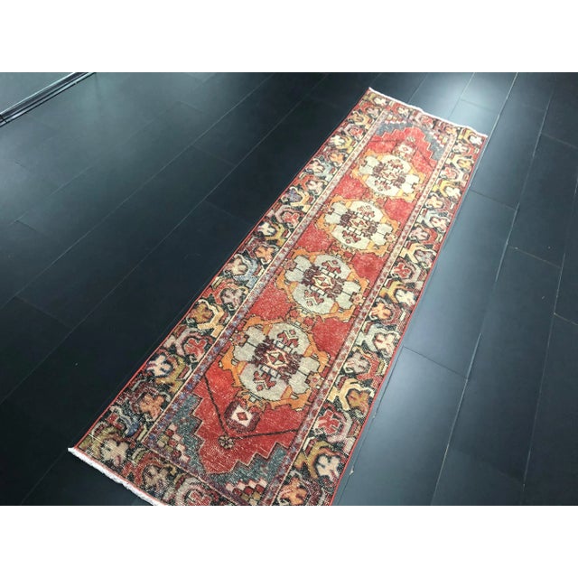 Red Boho Home Turkish Handmade Wool Runner For Sale - Image 4 of 11