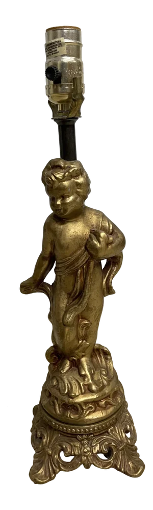 Antique French Louis XV Rococo Gold Cherub Lamp