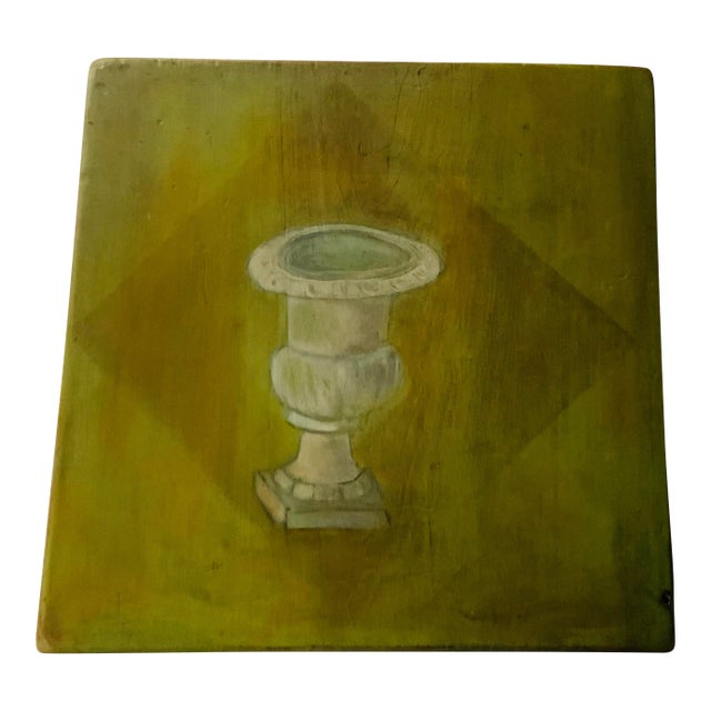 Charming French Oil on Wood Still Life Painting , 15" Square For Sale
