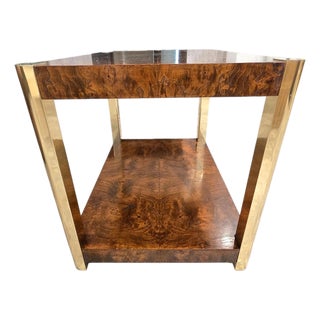 Burl and Golden Brass Tiered Side Table by Century Furniture For Sale