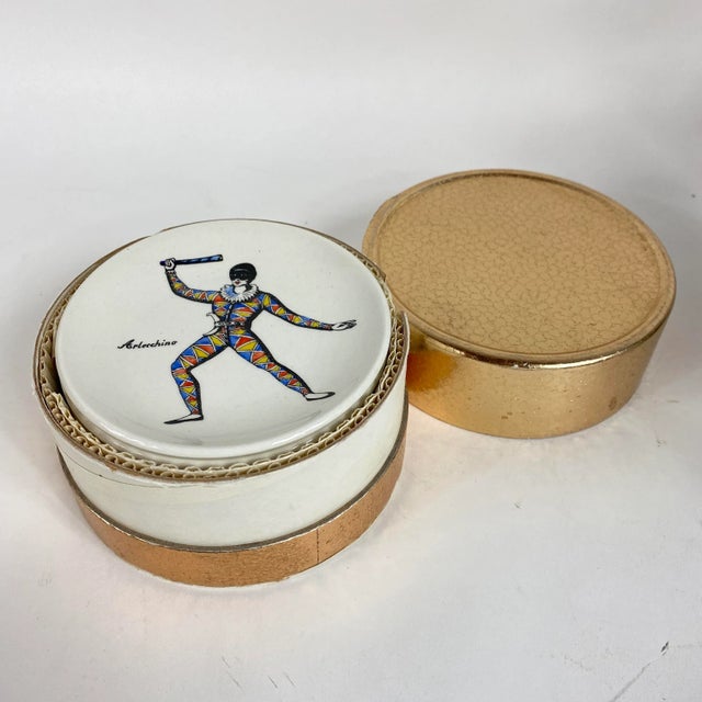 Modern “Maschere Italiane” Circus Porcelain Coasters by Piero Fornasetti - Set of 8 For Sale - Image 3 of 9