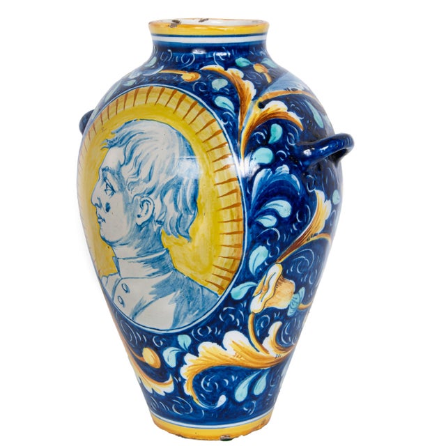 Ceramic Pair Antique 18thC Italian Majolica Pottery Portrait Vases Apothecary Jars 1700 For Sale - Image 7 of 18